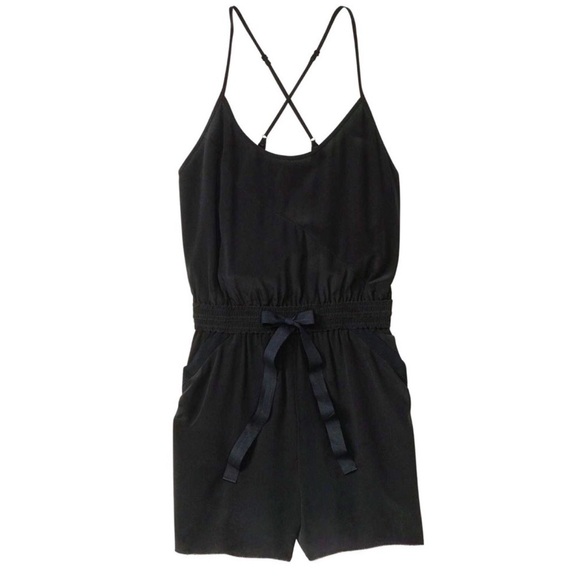 Aritzia Pants - Aritzia Wilfred Peri Black Silk Crepe Drawstring Criss Cross Back Romper size M